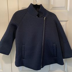 Armani Collezioni Navy Perforated Moto Jacket Size 12 Textured Zip Up Blazer