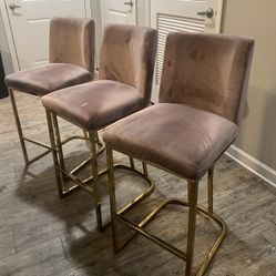 Pink Velvet Bar Stools (3)
