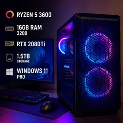 Gaming PC - Ryzen 5 3600, RTX 2080 Ti, 16GB RAM, 1.5 tb storage, WiFi, Windows 11 Pro