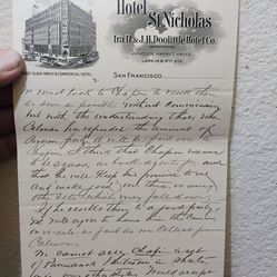 Rare Letter  st Nicholas hotel stationary San Francisco before the earthquake