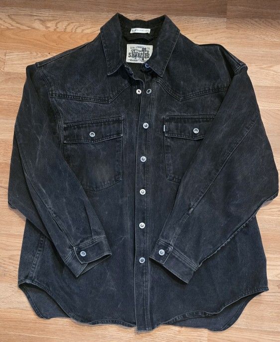 Vintage Levi Strauss CO Silver Tab XL Long Black Denim Jacket