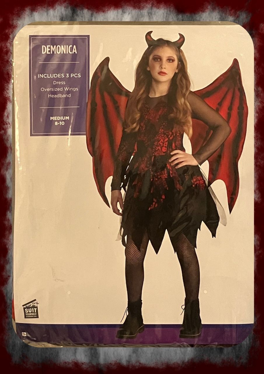 Kids Demonica Halloween Costume - Dress, Wings & Horns - Size Medium (8-10)