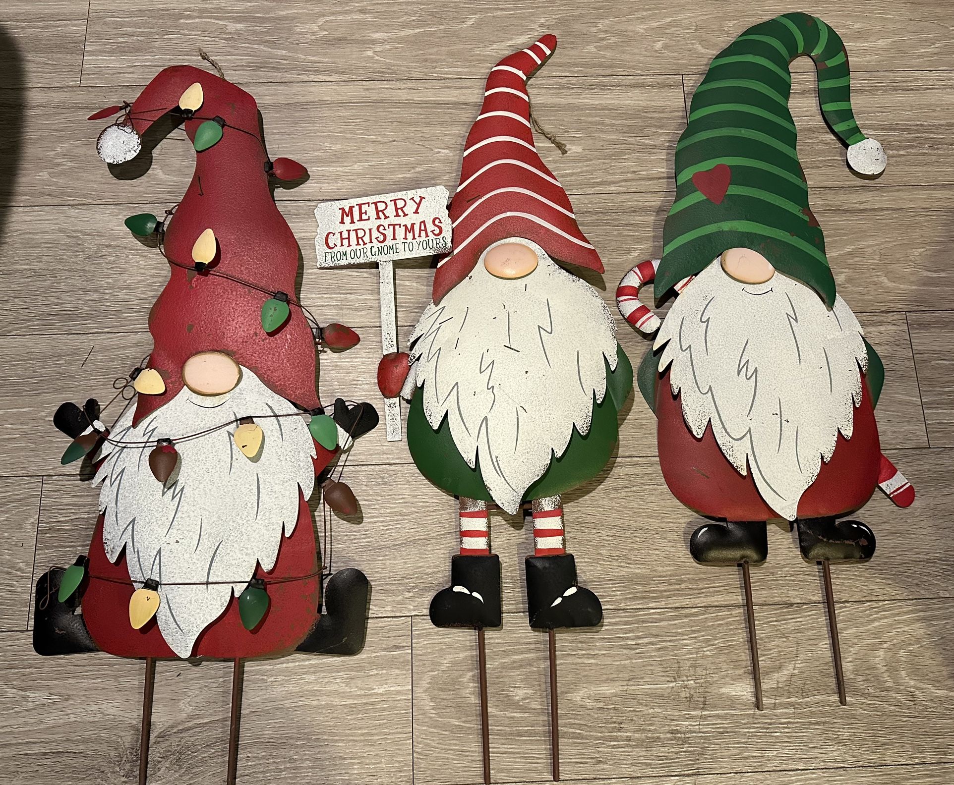 Christmas Decor Metal Garden Gnome Stakes, Entry Christmas Trees