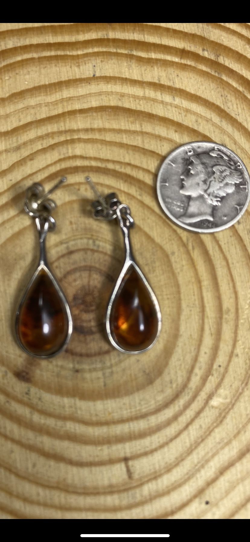 Vintage Sterling Silver Cherry Amber Earrings