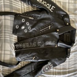 Custom Painted Faux Leather Biker Jacket