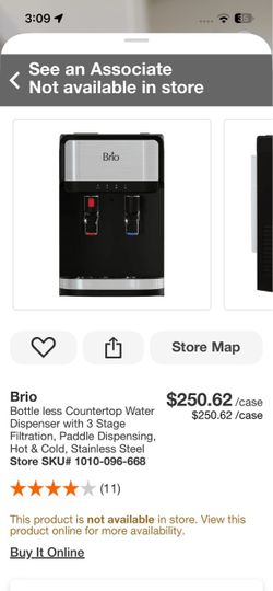 Brio Bottle less Countertop Water Dispenser with 3 Stage Filtration, Paddle Dispensing, Hot & Cold, Stainless Steel