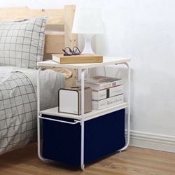 3 Tier End table Nightstand Side Table with Removable Canvas Storage Bin 