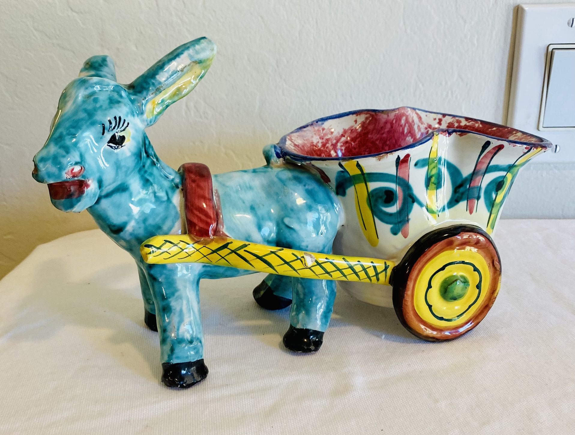 vintage donkey with cart pottery italy planter