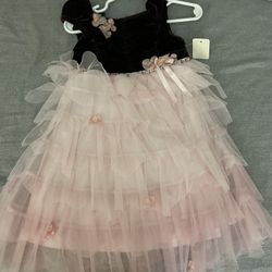 Girls Pink And Brown Ruffle Dress