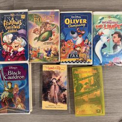 Vintage VHS Kids Movies Lot – Disney, Flintstones, Oliver & Company, Black Cauldron 