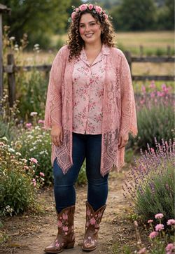 Pink Lace Kimono Cardigan Open Front size 3x