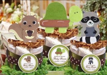 Squirrel Turtle Raccoon FOREST ANIMALS WOODLAND baby shower diaper cakes