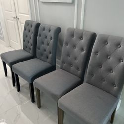 4 Gray Tufted Dining Room Chairs 