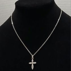 14" Pure Expression Silverstone Chain Necklace Cross Pendant Hypoallergenic A38