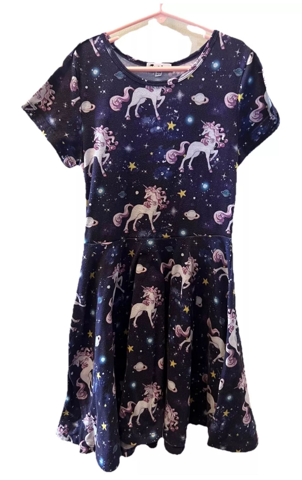 Girls Cute Unicorn/Cosmic/Outer Space/Planets Printed Dress In Size 10/11