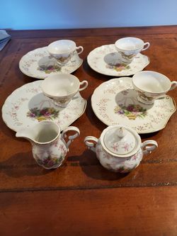 L&M Bristol Gardens Vintage China Tea Cups, Plates, Pitcher & Sugar Bowl