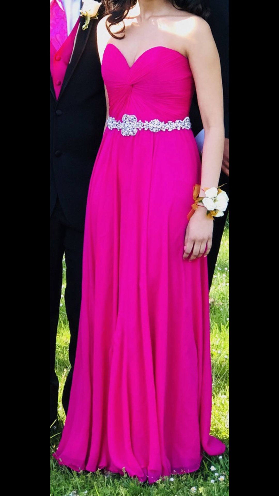 Jovani Strapless Pink Dress With Waist Embellishment