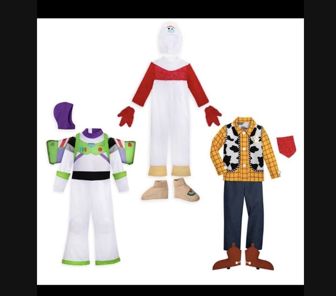 Disney Parks Deluxe Toy Story 3 Pack Costume Set Buzz Woody Forky Kids Size 7/8