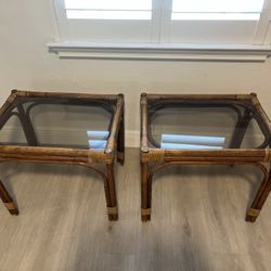 1980s Vintage End Tables With Glass Tops - Set of 2