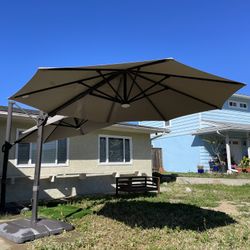 10 patio umbrella with lights Best Choice Products 10ft Solar LED Offset Hanging Outdoor Market Patio Umbrella w/ Adjustable Tilt
