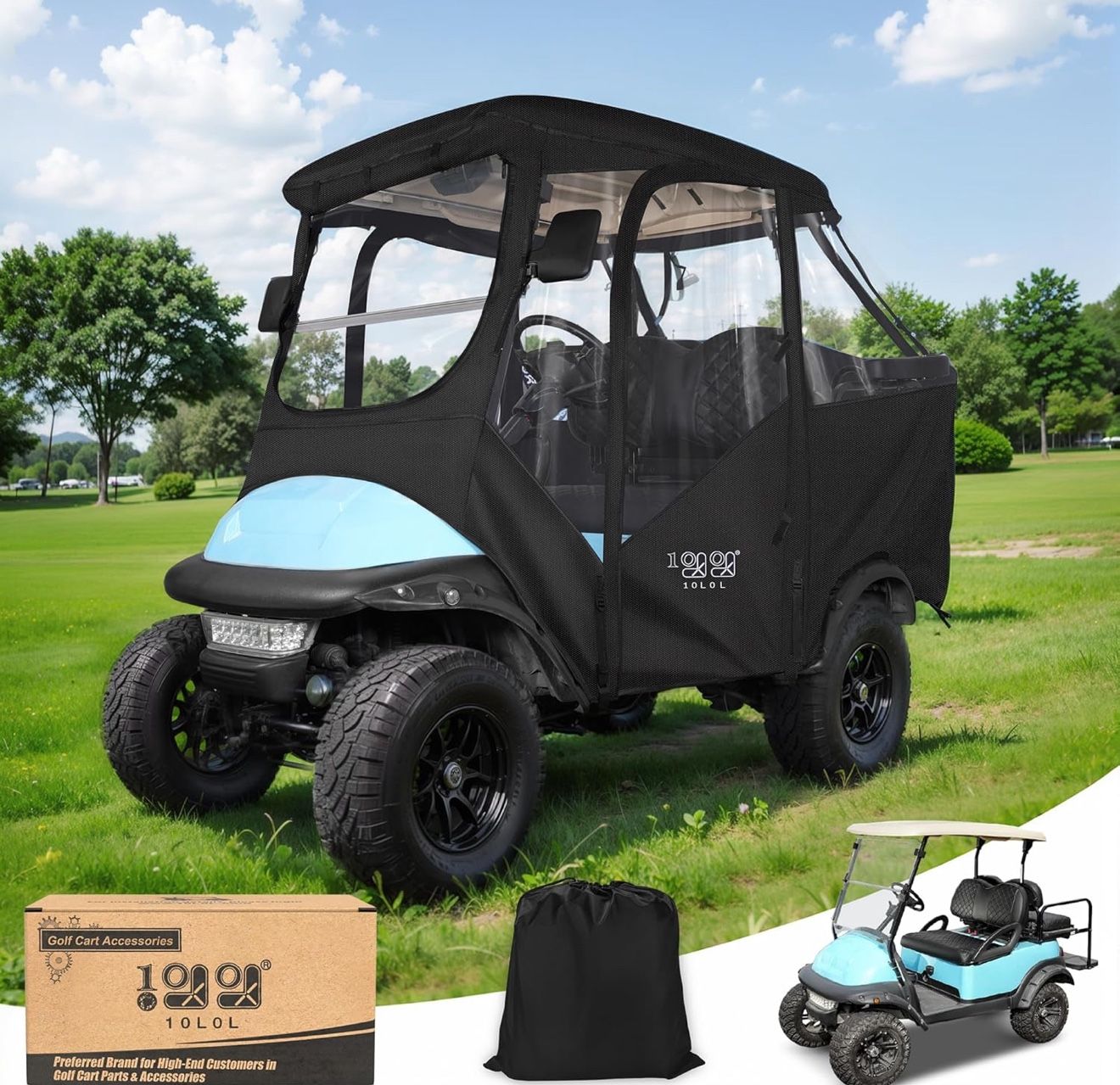 Golf Cart Enclosure for 4 Passengers Club Car Precedent - 57" Roof Fit, Waterproof Transparent Driving Cover with Security Side Mirror Openings, Black