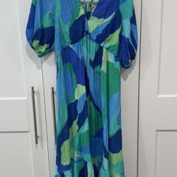 Nobody’s Child Amy Blue Abstract Midi Dress - UK size 10