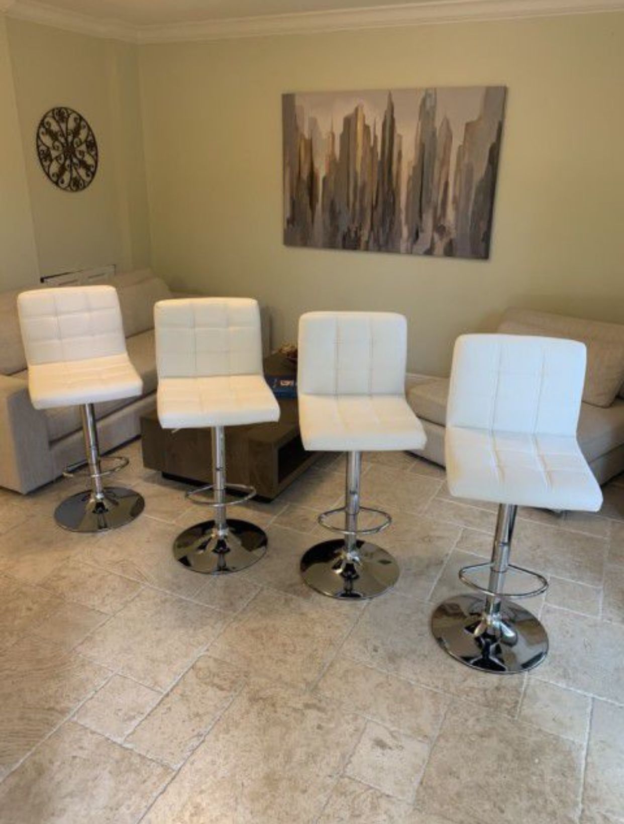 New 4 White Bar Stools