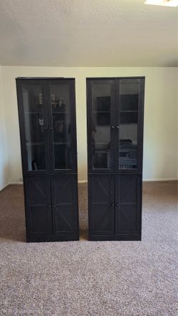 23.62in by 70.9in Bookcase set of 2 with doors, perfect condition.