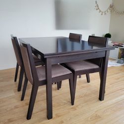 Extendable Dining Table Set with 4 Chairs Brown