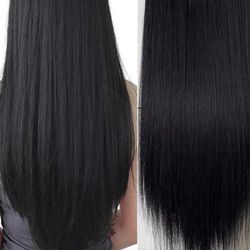 16 Clips 22 Inch Black Straight Synthetic Hair 