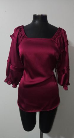 Burgundy Satin Square Neck Blouse