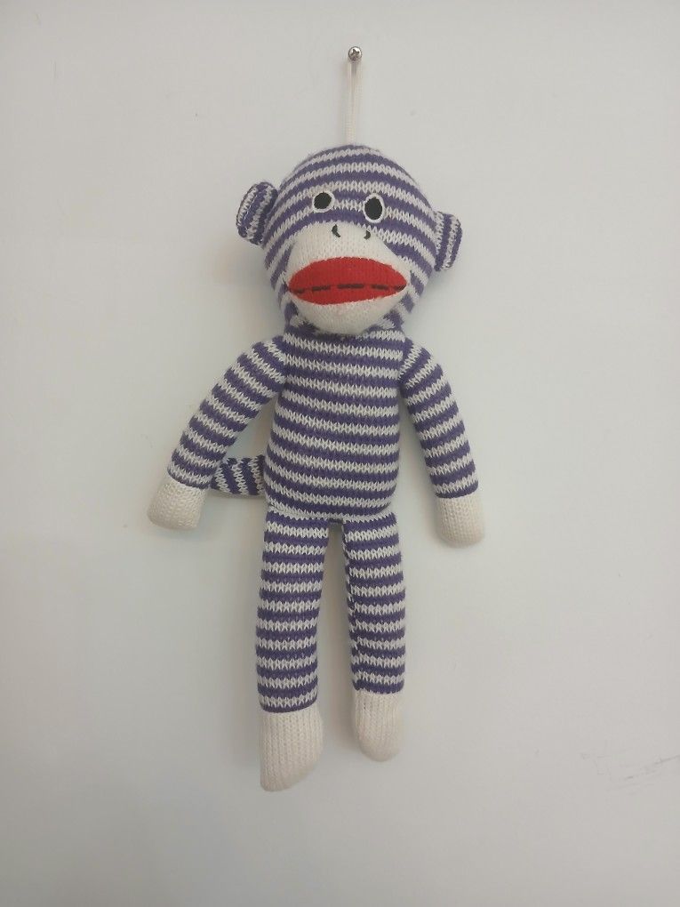 Vintage Old Sock Monkey Purple Stripes Plush Stuffed Monkey Doll Toy