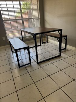 Dining Table Set with Two Benches