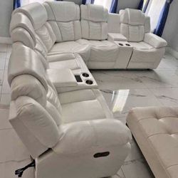 ALL WHITE - RECLINER SECTIONAL - LED 💡 &  🔊 