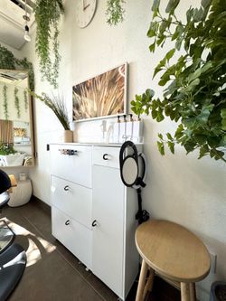 Thin Profile Shoe Drawer with Wheels | Salon Studio Cabinet Drawer Station Rolling