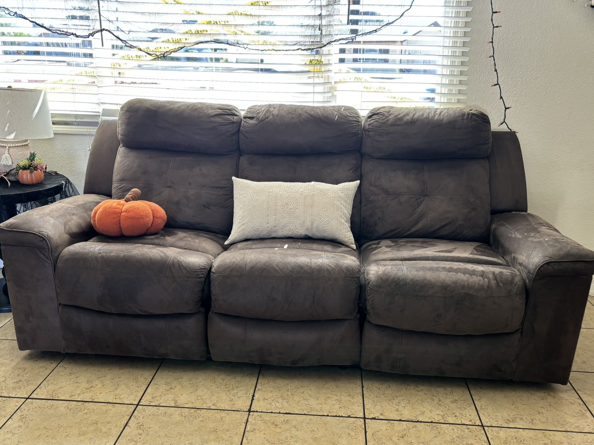Brown Suede Couch With Recliners
