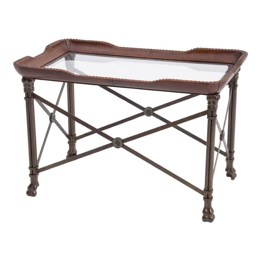 Vintage Maitland Smith Leather Brass Nailhead Coffee/side Table