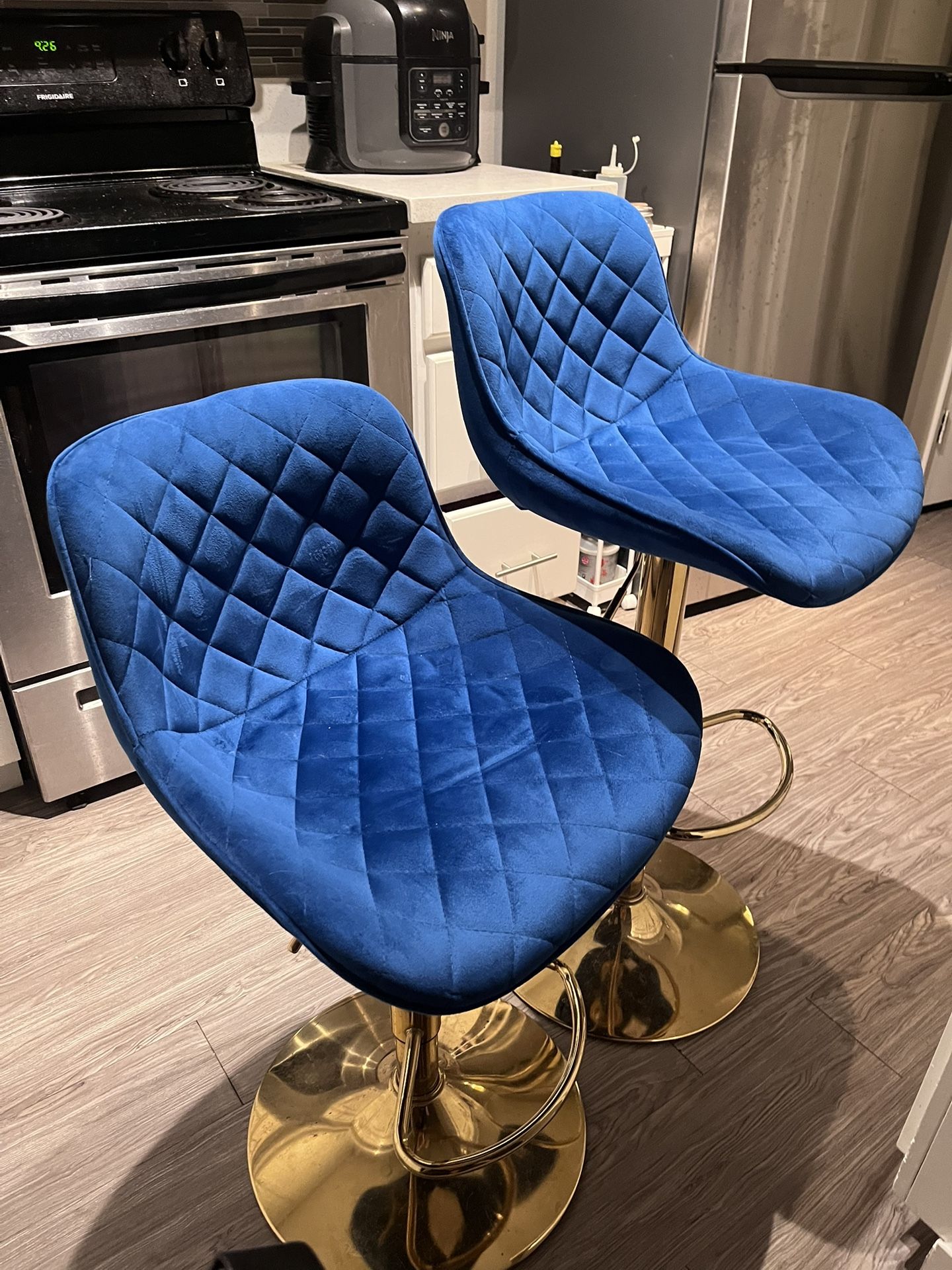 BLUE SUEDE BAR STOOLS ADJUSTABLE