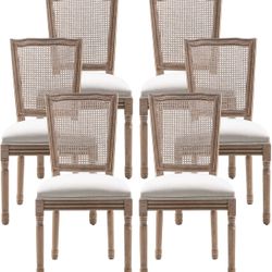 Dining Room Chairs Set of 6, French Dining Chairs with Square Back, Brown Wood Legs, French Bistro Chairs for Dining Room/Living Room/Kitchen/Restaura