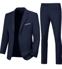 Mens 2 Piece Slim Fit Suit Two Button Formal Solid Suit Jacket Pants Set Wedding Work Prom Tuxedo Men