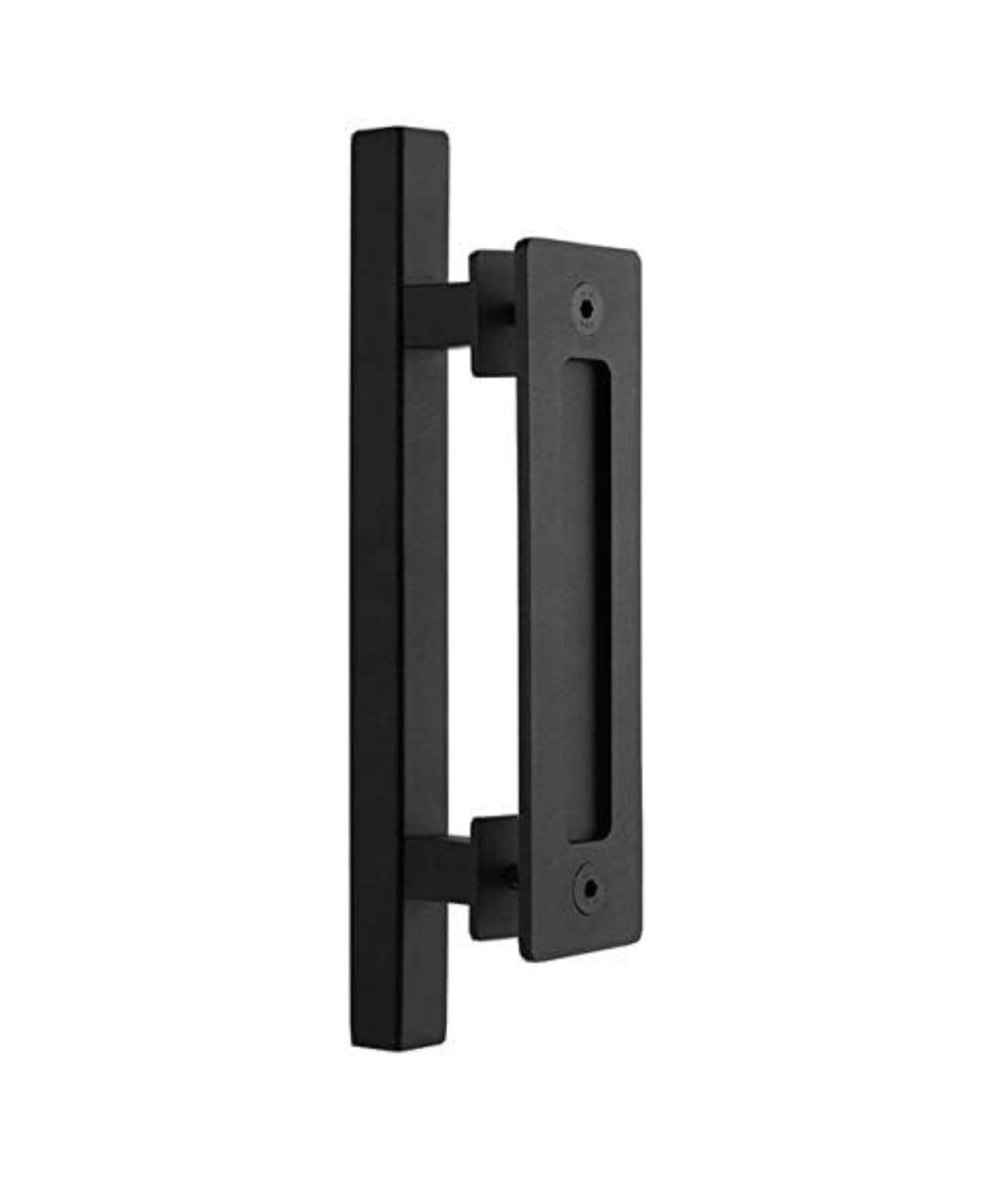 SUYA 12 Inch Sliding Barn Door Handle Heavy Duty Pull and Flush Handle Set Large Rustic Two Side Design Fits for Kitchen Gate Sheds Garage,Matte Black
