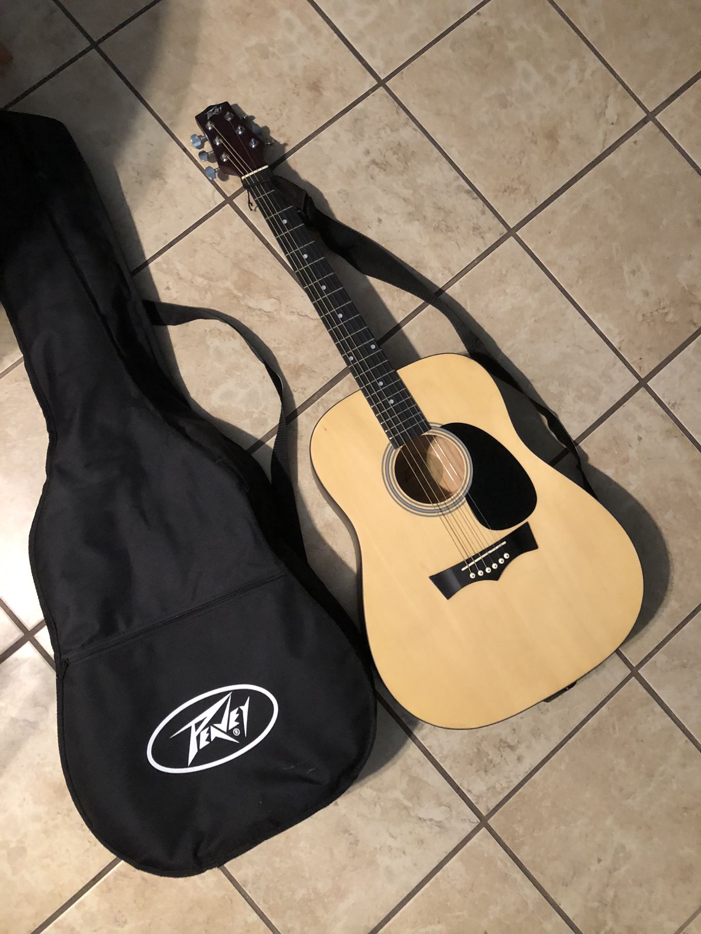 Guitar Peavey Beginners 6 string Acoustic With soft case Used