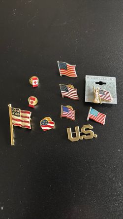10 American & Canadian Flag Enamel Pin Lot