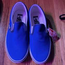 Brand New Customized Solid Blue With White And Black Checkers. Mens Size 6.5 Wide With Or Womens Size 8 Wide With. Slip Ons