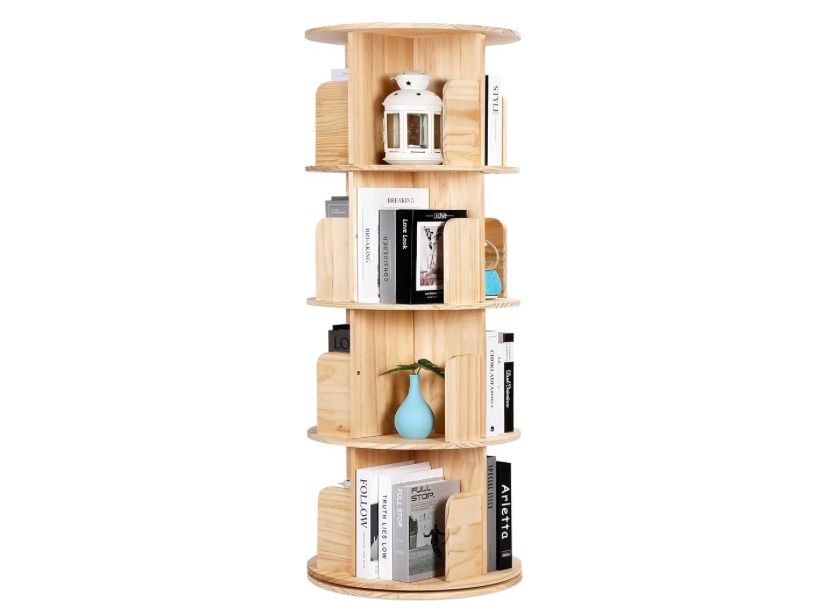 Rengue 4-Tier 360 Rotating Solid Wood Bookshelf Tower