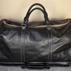 Barrington Porsche Black Florentine Leather Captain Duffle Weekender Travel Bag 