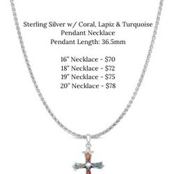 New Lapiz, Coral & Turquoise Women’s Silver Necklace 
