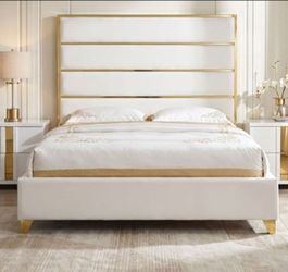 Brand New White & Gold Queen Bed Frame (Available in Eastern King)