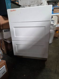 White Shaker 3-Drawer Kitchen Base Cabinet
