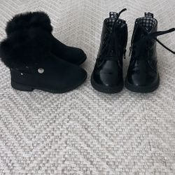 Toddler Girl Black Combat and Furry Winter Boots! (Size 7)